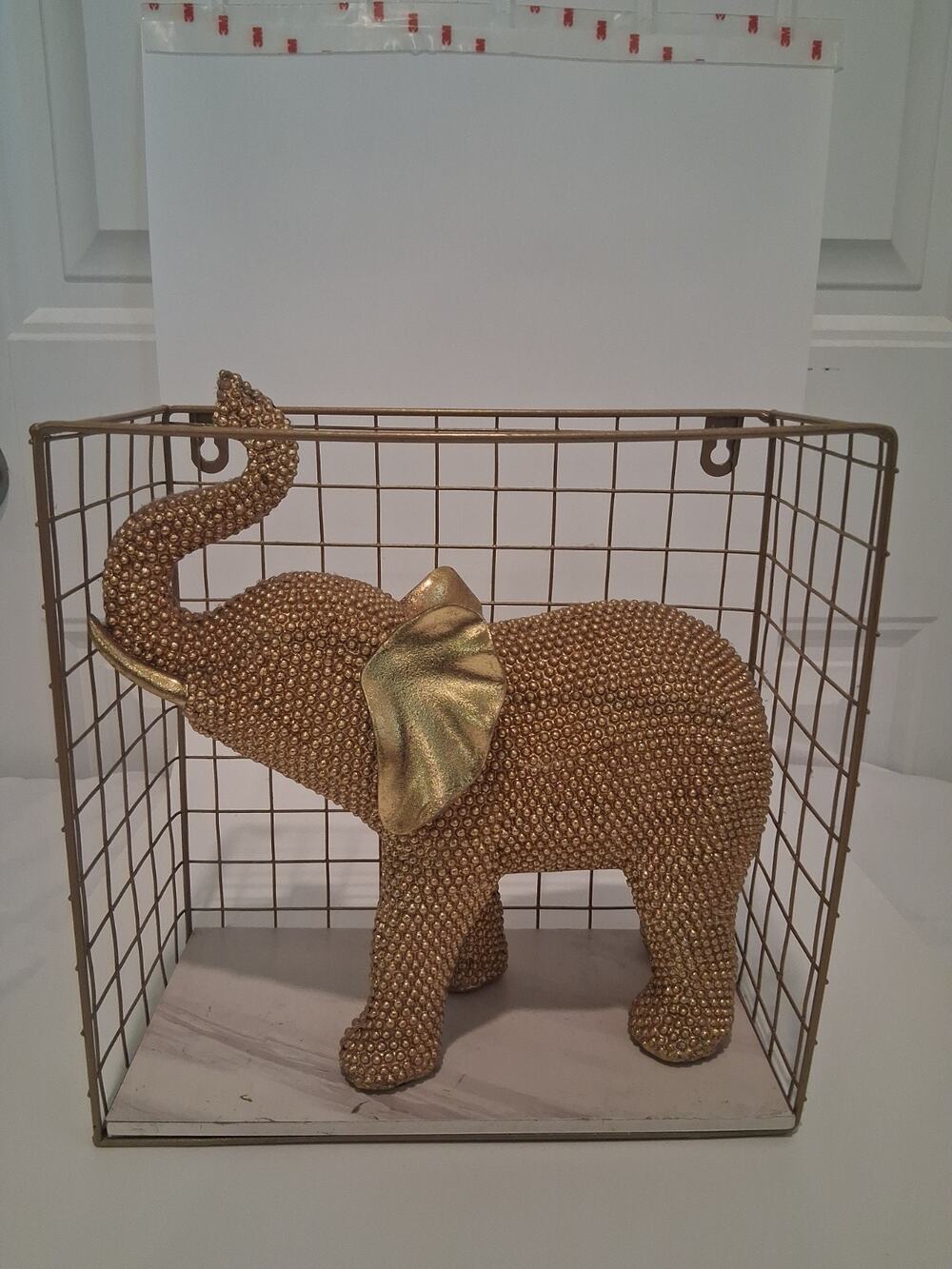 Gold Beaded Elephant Statue Trunk Up Good Luck Figurine Home Decor Glam Gift